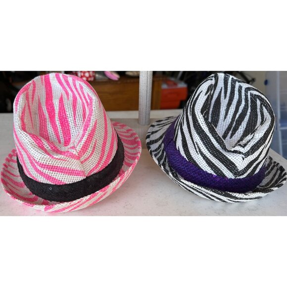 Women's Lot of 2 Hats Black & Pink Zebra Pattern w/Sequins by Midwood Brands Co - Picture 4 of 8